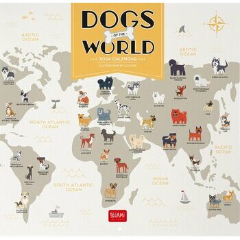 Calendrier 2024 Dessin chien à travers le monde