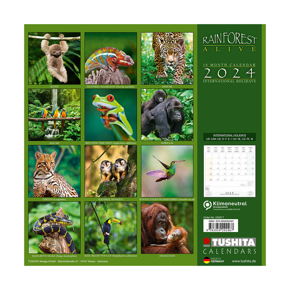 Calendrier 2024 Animaux de la forêt tropicale