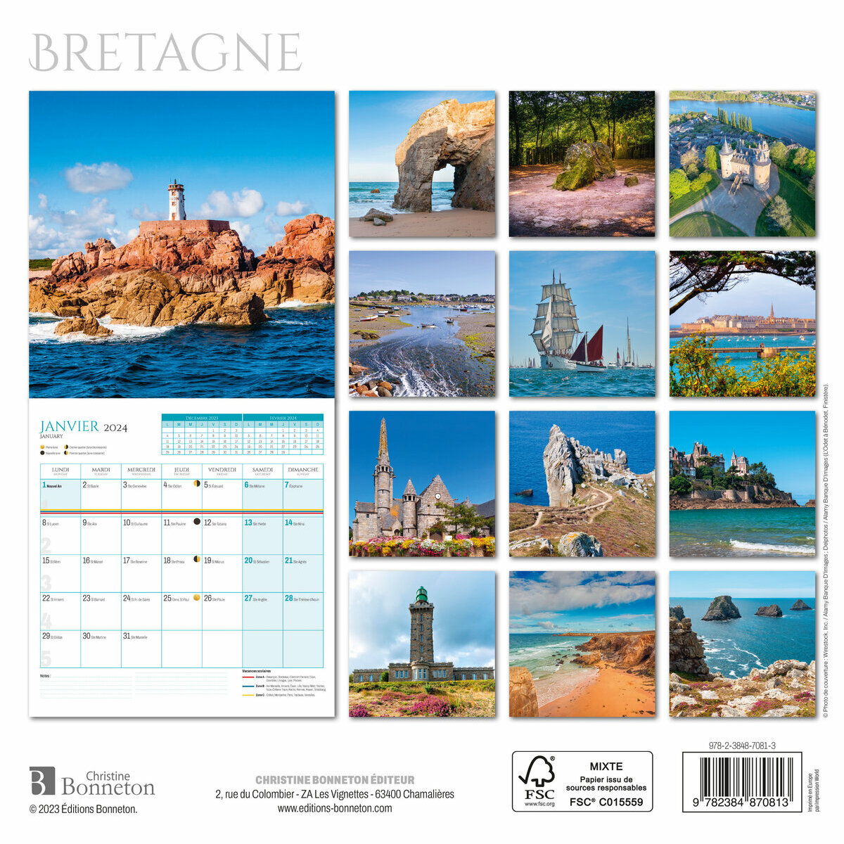 Calendrier 2023/2024 Bretagne 16 mois - 30 x 30 cm | 5 modèles au choix