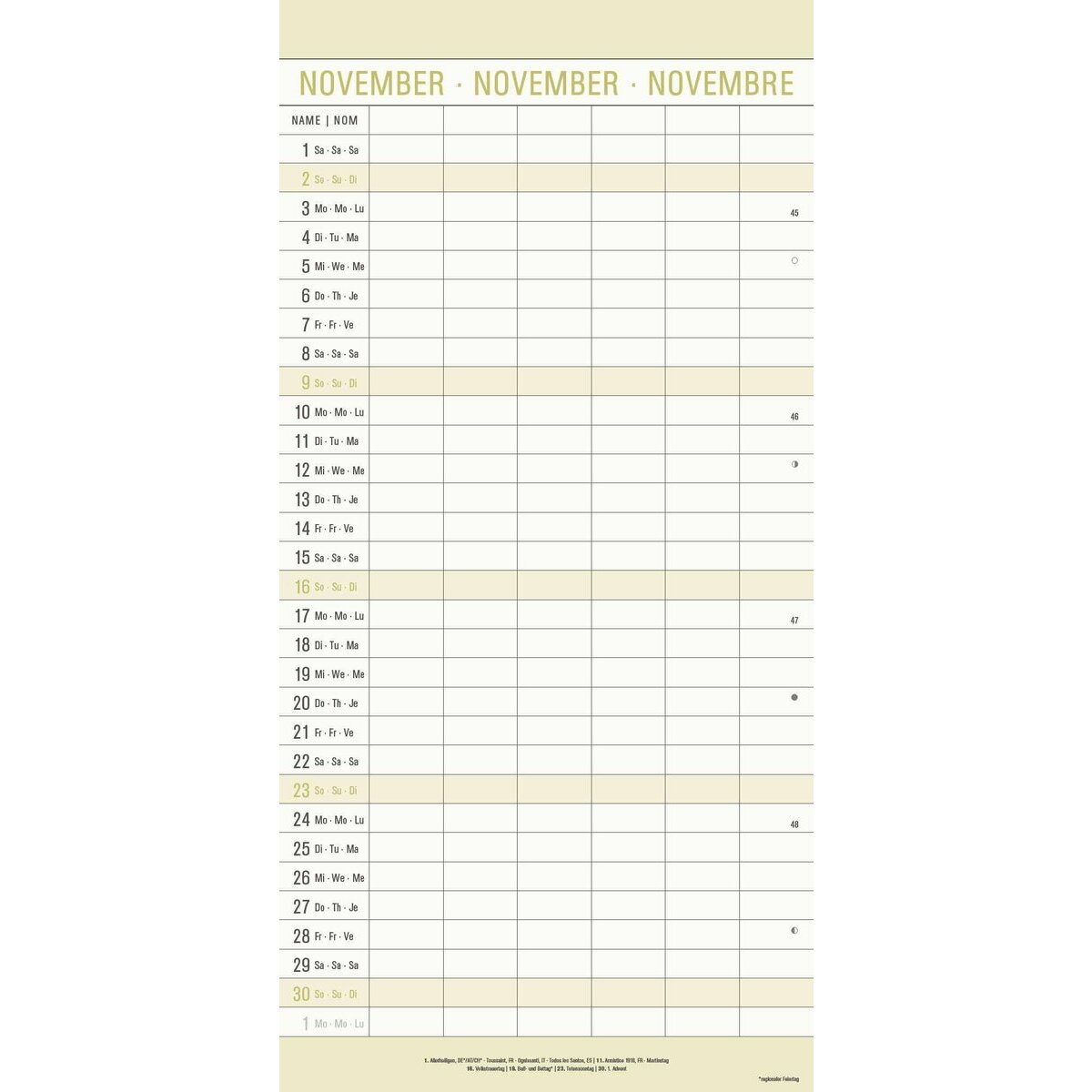 Agenda Familial XL 2025 Heye - 6 Colonnes, Calendrier Mural Avec Vacances Scolaires, 27x45 Cm