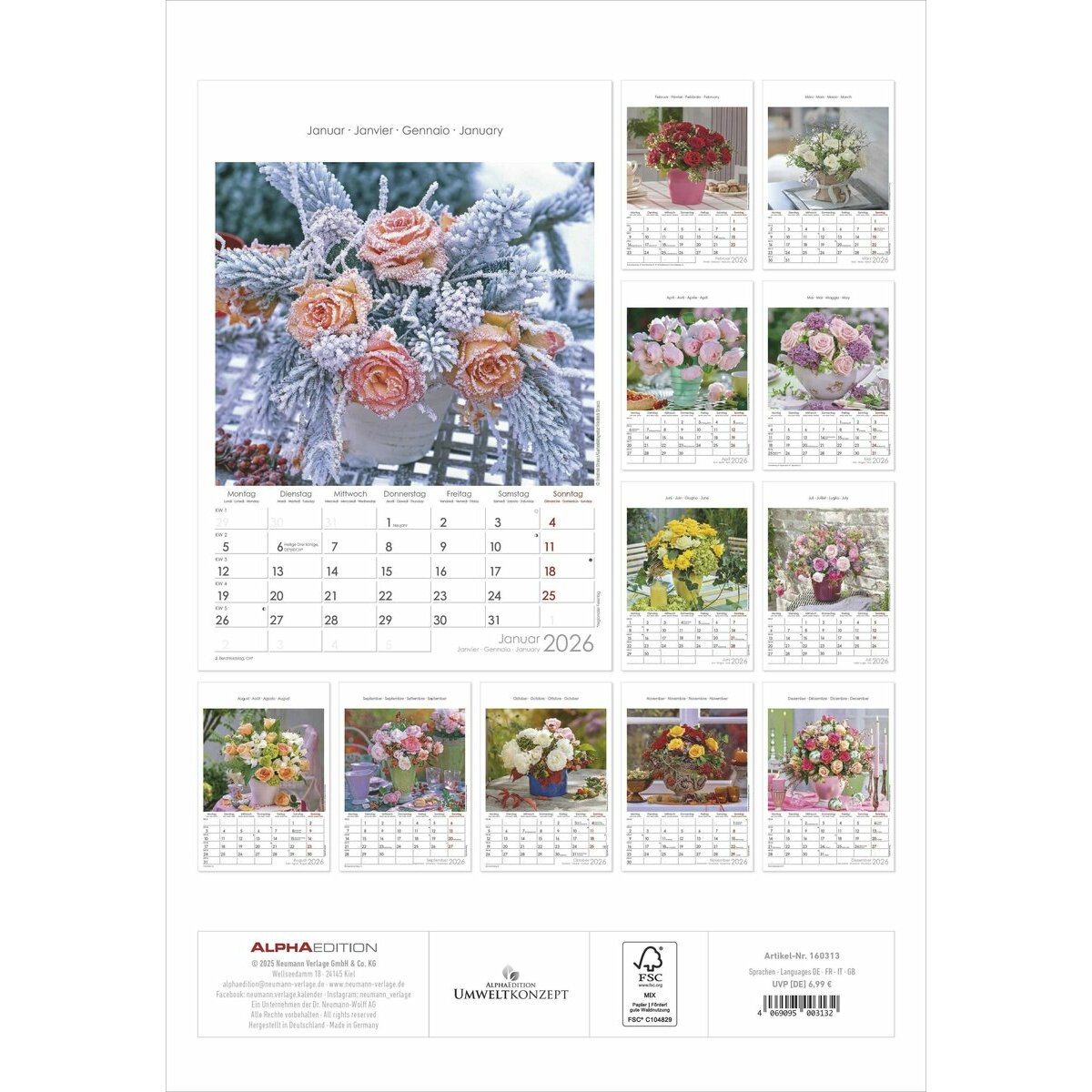 Calendrier Calendrier 2026 Calendrier A3 30x42 Cm 12 Mois De Grande