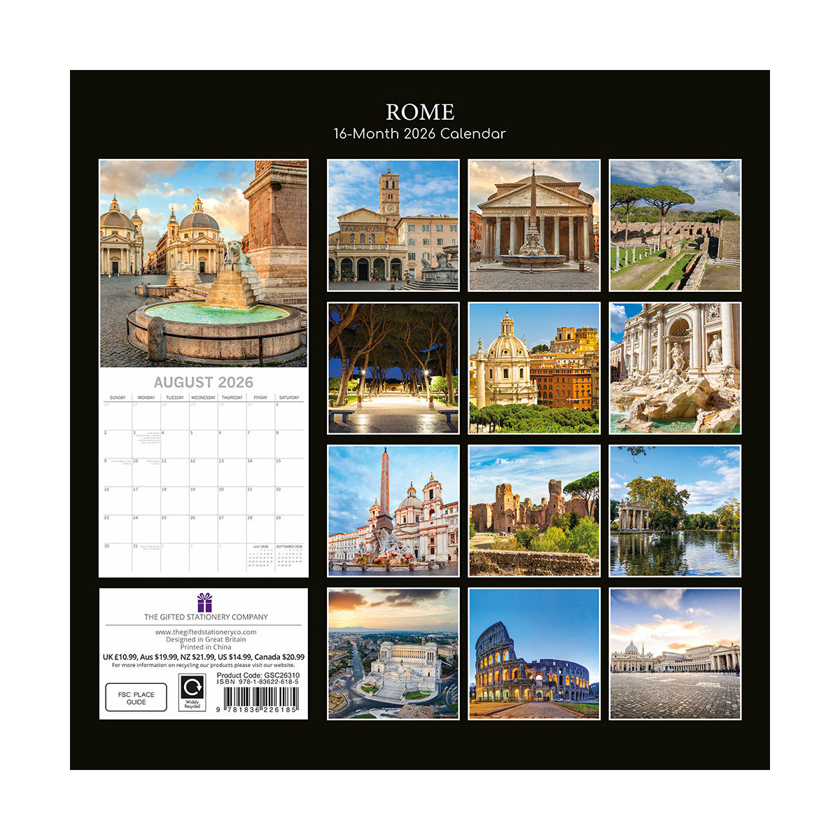 Calendrier Mural Effaçable 2026 - Format 100x42 Cm - 12 Mois Avec Vue Annuelle - Décor Rome - Pour Maison, Bureau, École