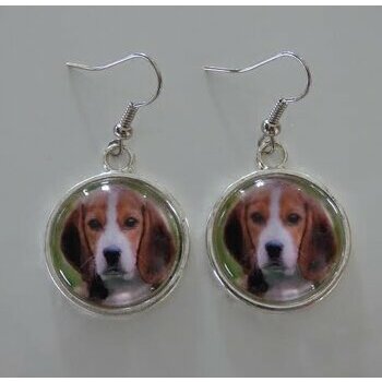 Bijoux boucles d'oreilles fantaisie photo Beagle - cabochon rond verre 