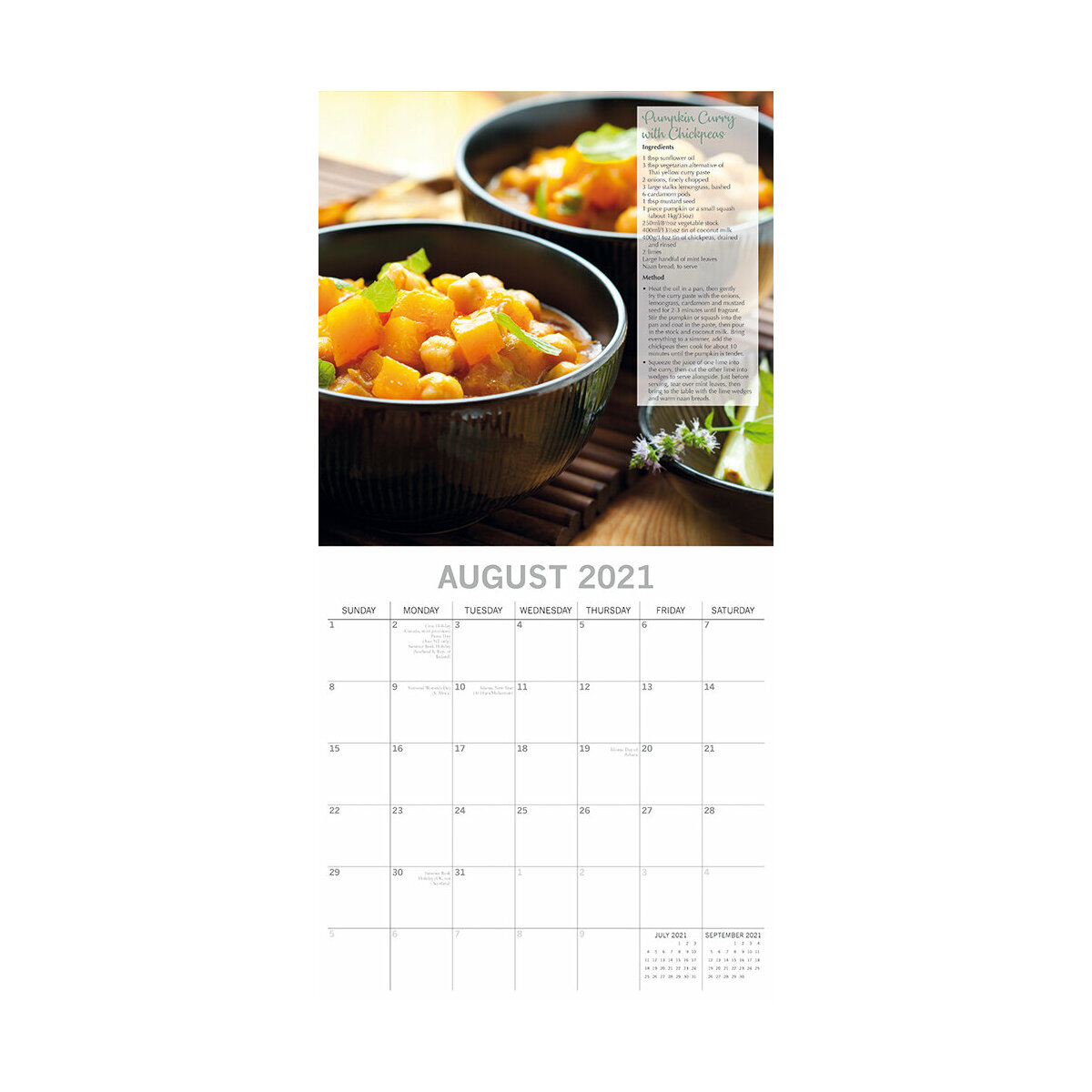 Calendrier 2021 Cuisine Vegetarienne