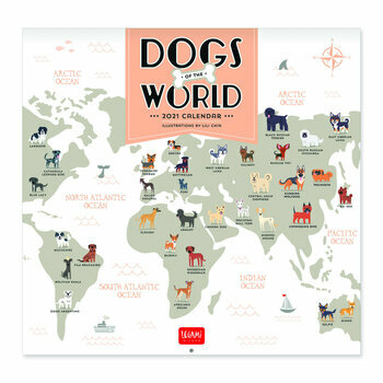 Calendrier 2021 Dessin chien à travers le monde