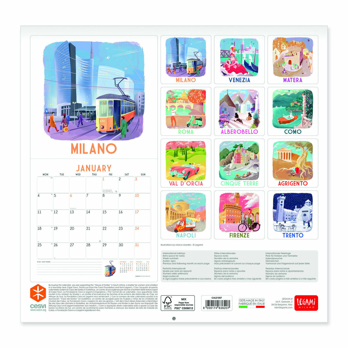 Calendrier 2021 Italie Retro