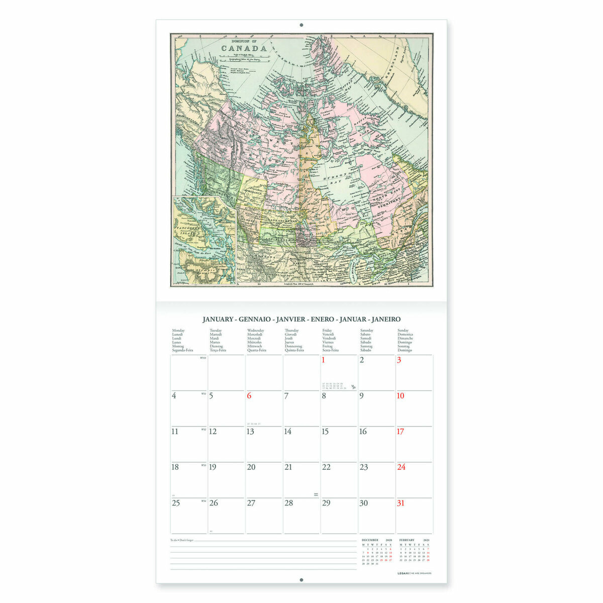 Calendrier 2021 Carte Antique Retro