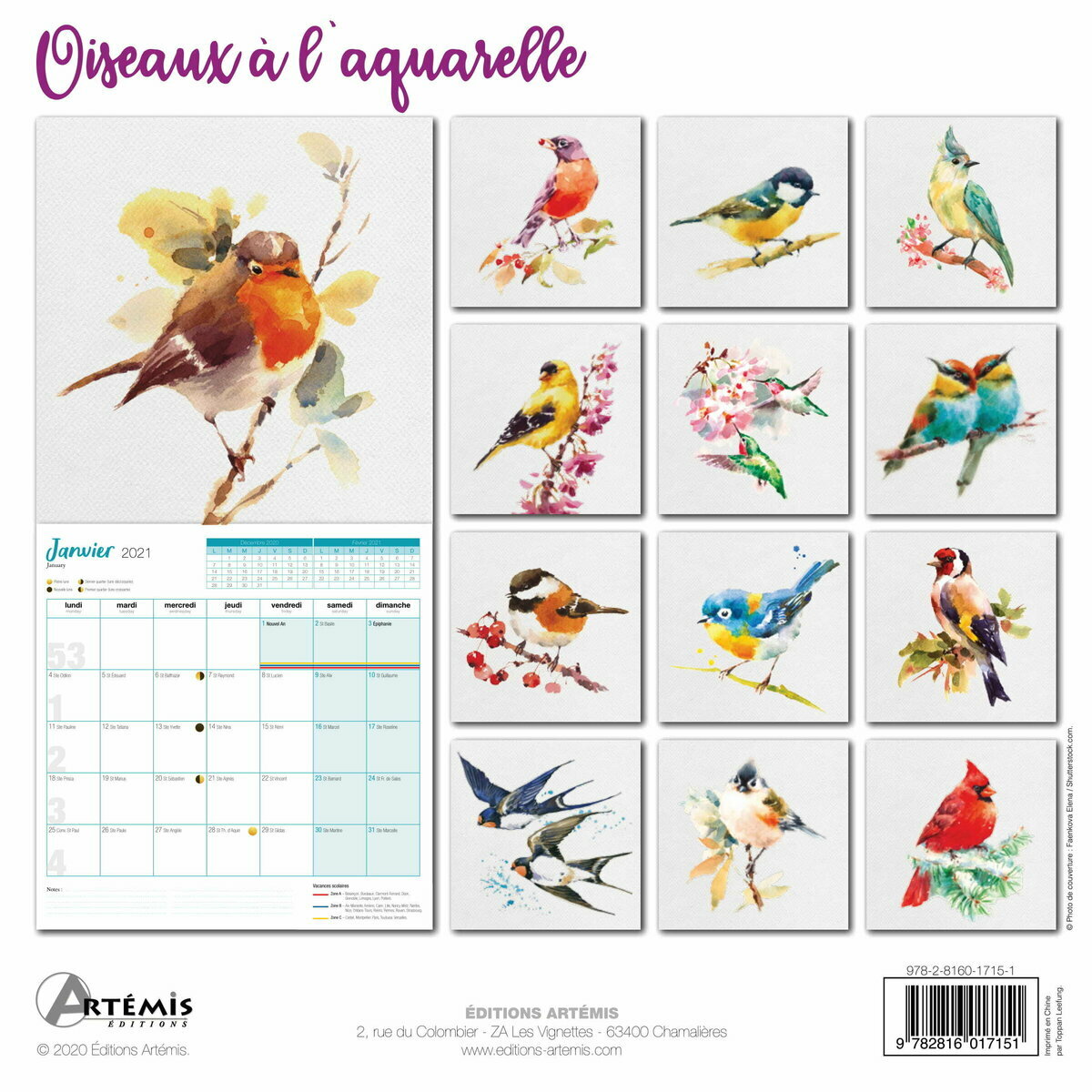 Calendrier 2021 Dessin Aquarelle Oiseau calendrier oiseaux 2021