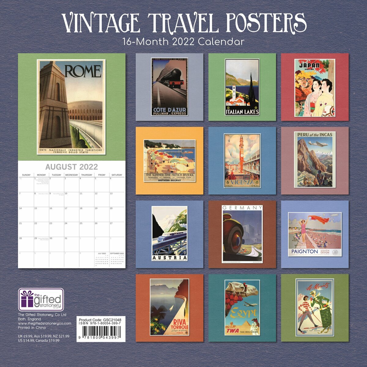 calendrier Affiche voyage vintage  2022 