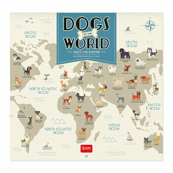 Calendrier 2022 Dessin chien à travers le monde