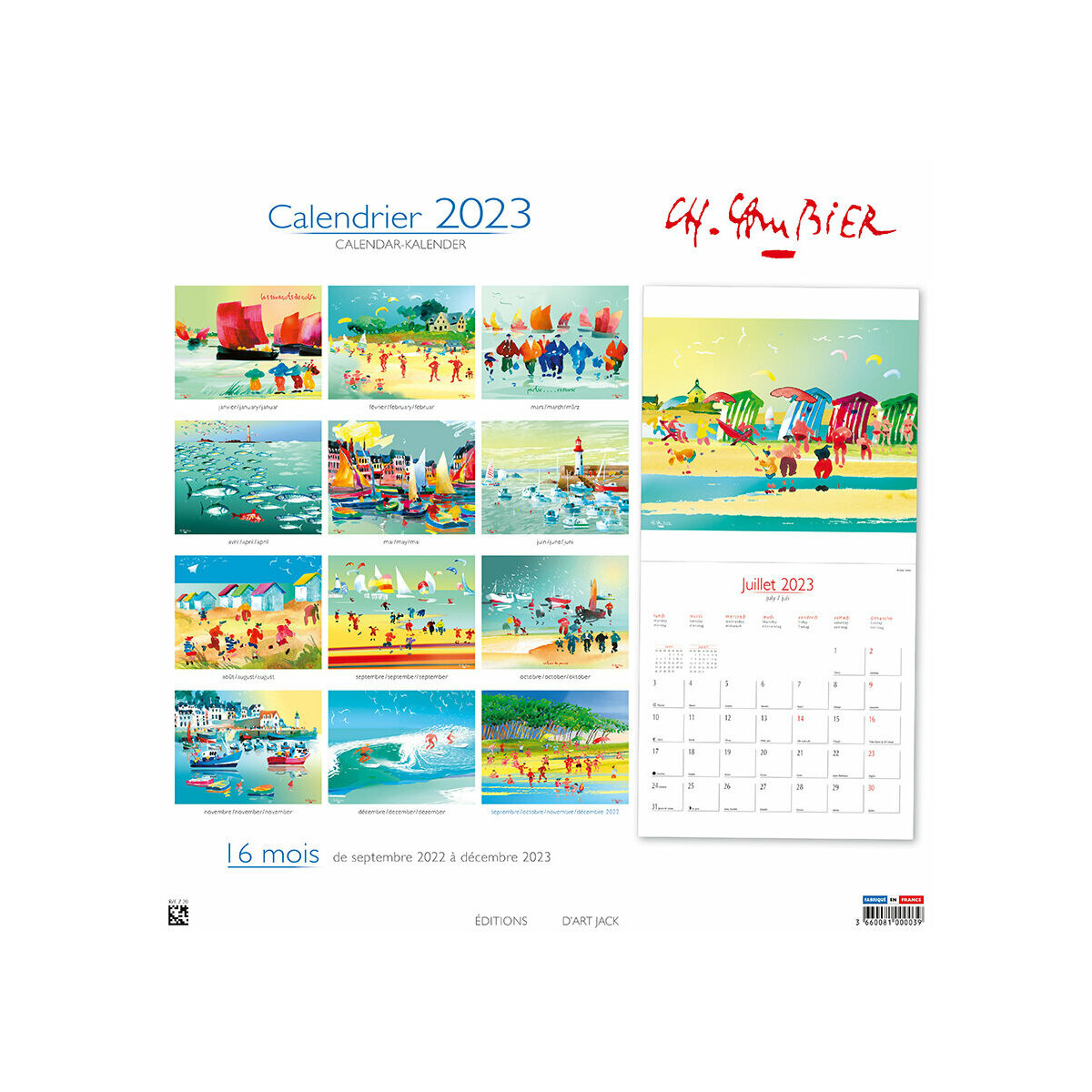 calendrier Aquarelle Mer Charles Cambier 2023