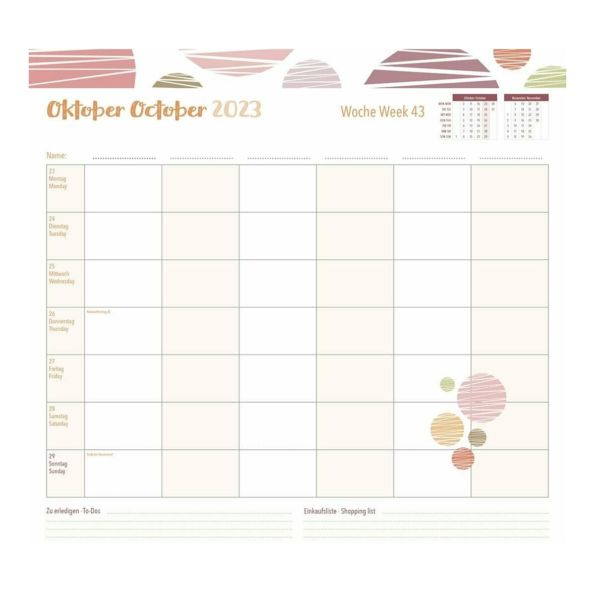 Calendrier familial par semaine 2023 à fleur Calendrier familial par semaine 2023 à fleur