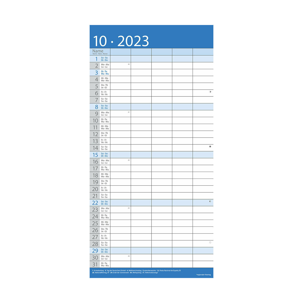 Calendrier familial 2023 Bleu