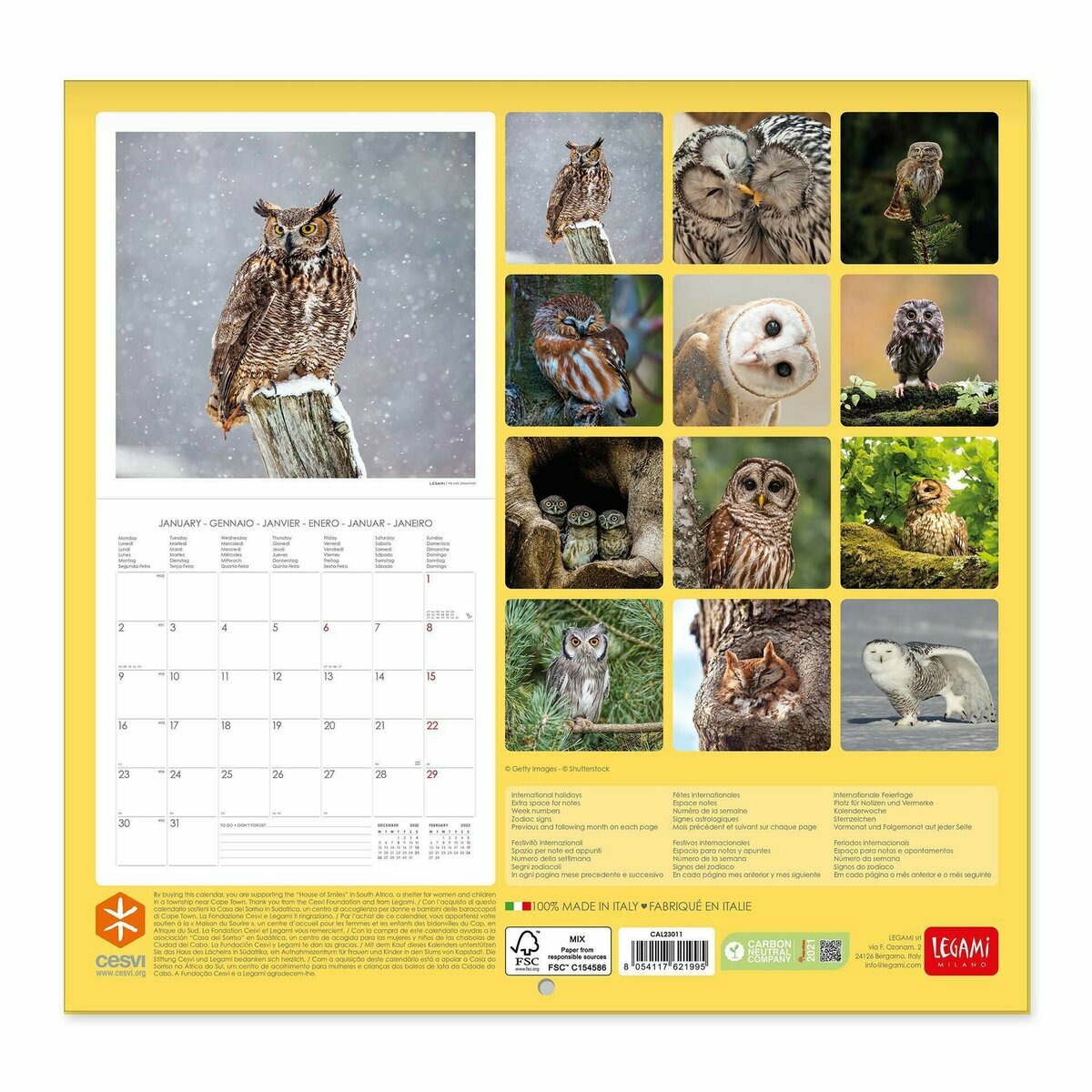 Calendrier 2023 Avec Motif Chouettes Et Uhus Format A2 Ouvert