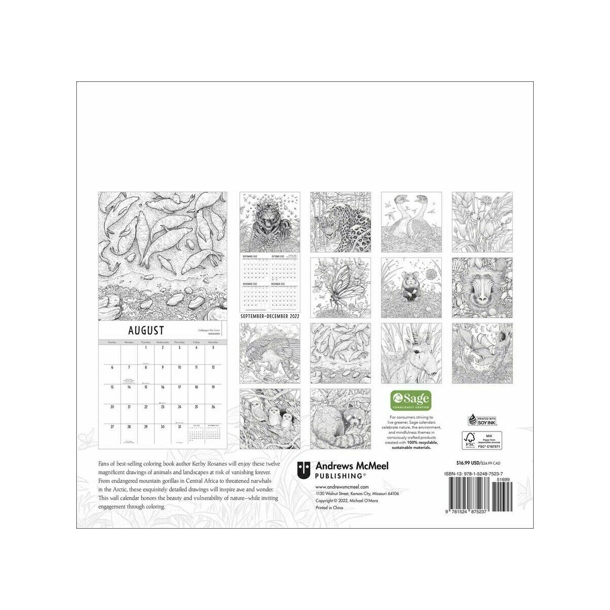 Calendrier 2023 à colorier Animaux et Nature