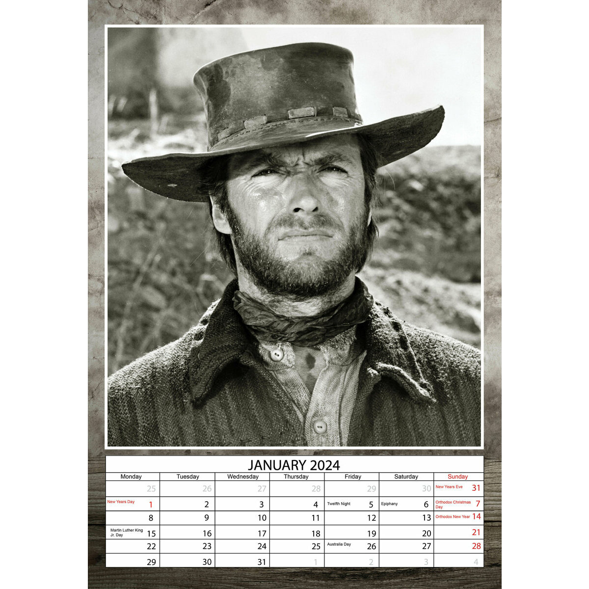 Calendrier 2024 Clint Eastwood A3
