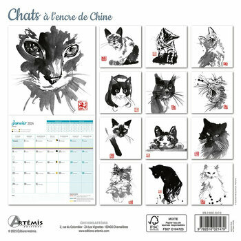 Calendrier 2024 Dessin chat encre de chine Calendrier 2024 Dessin chat encre de chine