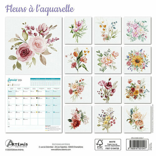 Calendrier 2024 Dessin fleur aquarelle