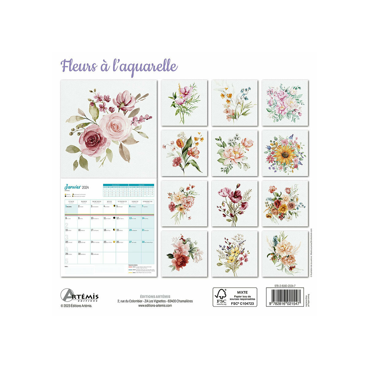 Calendrier 2024 Dessin fleur aquarelle
