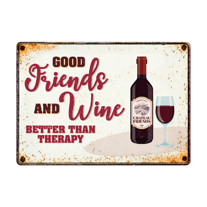 Plaque mtal dcorative humoristique Vin et amis