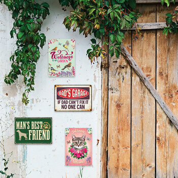 Plaque métal décorative Amoureux des chats et fleurs