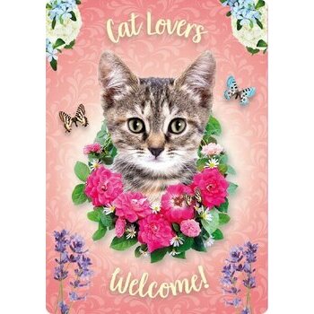 Plaque métal décorative Amoureux des chats et fleurs