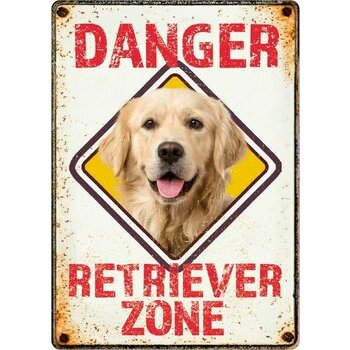 Plaque métal décorative humour Golden Retriever Danger