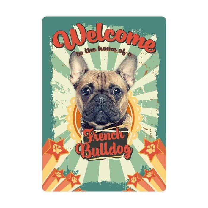 Plaque mtal dcorative Bienvenue Bouledogue franais