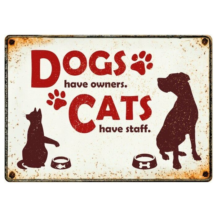 Plaque mtal dcorative humoristique Chien et Chat