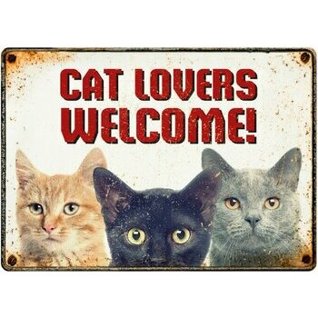 Plaque métal décorative Amoureux des chats (format paysage)