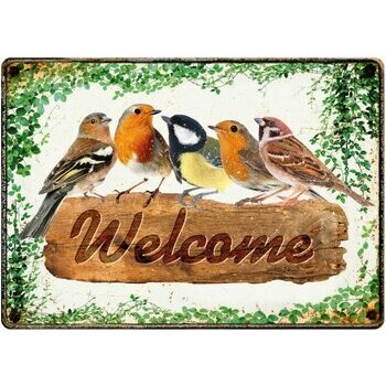 Plaque métal décorative Bienvenue oiseaux du jardin