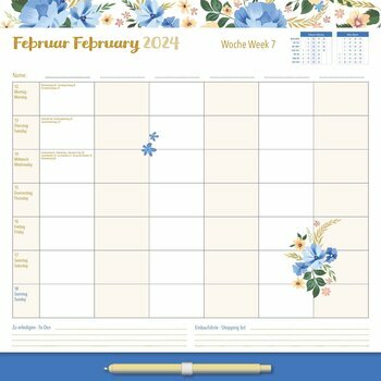 Calendrier familial par semaine 2024 à fleur