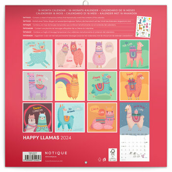 Calendrier 2024 Lama avec Tatouages éphémères Calendrier 2024 Lama avec Tatouages éphémères