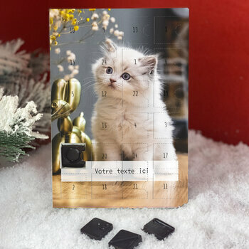 Calendrier de l'avent Chaton blanc personnalisé avec votre message