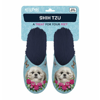 Chaussons Shih tzu fleurs et papillons