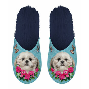 Chaussons Shih tzu fleurs et papillons