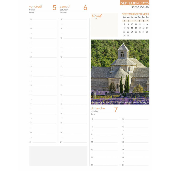 Agenda papier 2026 Provence semaine
