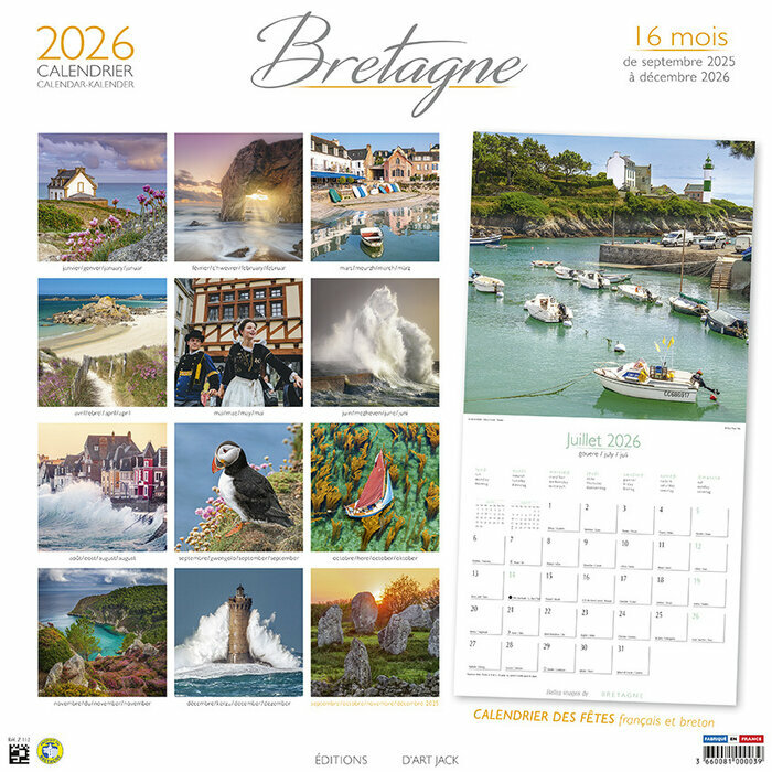 Calendrier papier 2026 Bretagne cote atlantique