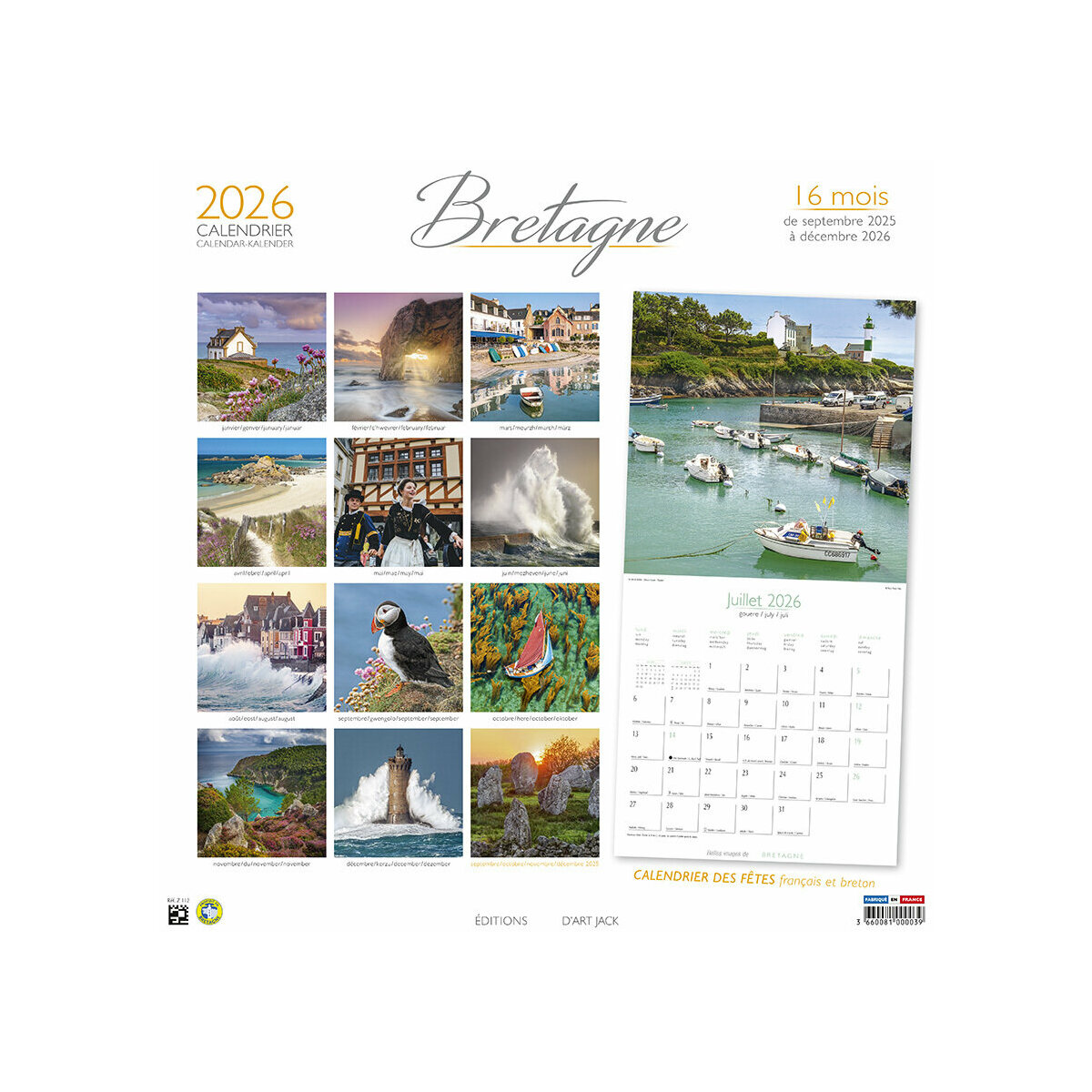 Calendrier Mural 2025 Bretagne Côte Bretonne Océan Atlantique Paysage Breton Nature