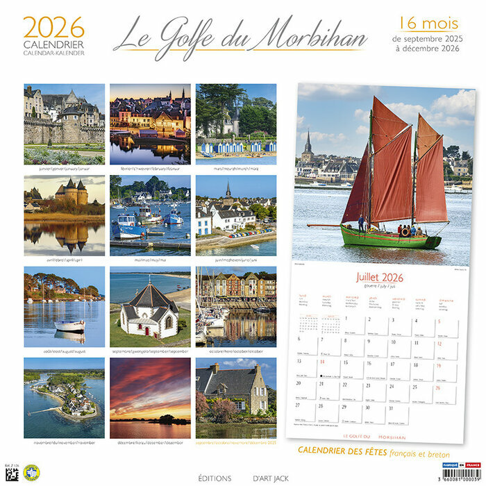 Calendrier Mural 2026 Bretagne Golfe du Morbihan bateaux 