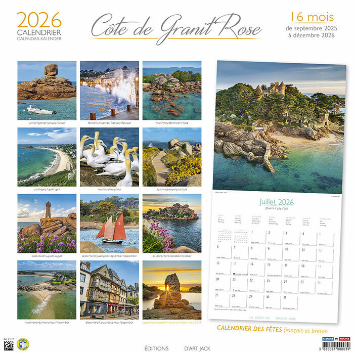 Calendrier Mural 2026 Côte de Granit Rose bateaux