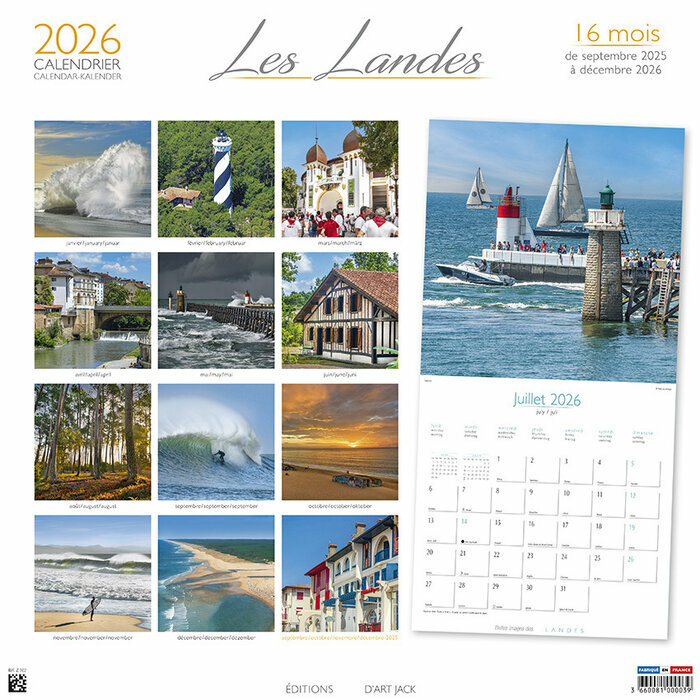 Calendrier papier chevalet Landes 2026