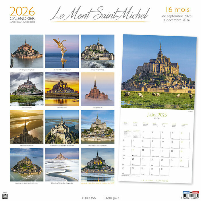 Calendrier Mural 2026 12 photos Le Mont Saint Michel