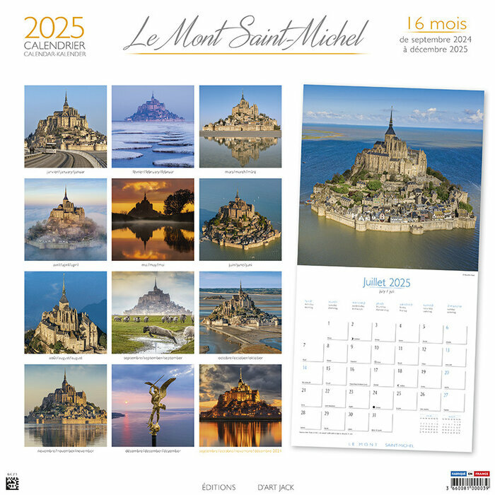 Calendrier Mural 2025 12 photos Le Mont Saint Michel