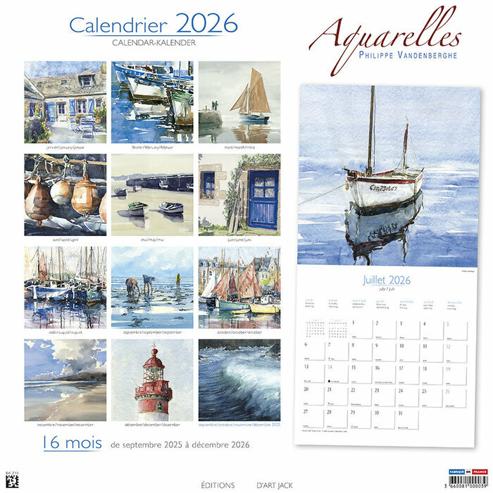 Calendrier 2026 Aquarelle voilier Vanderbergue