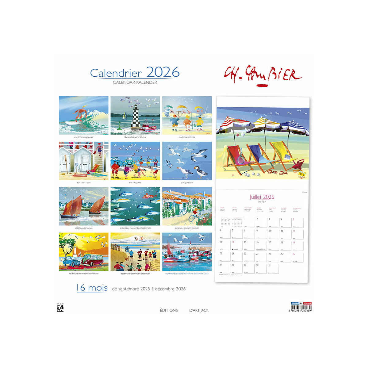 Calendrier Mural 2025 Aquarelle Bateaux Mer Charles Cambier