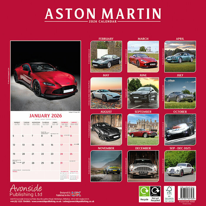 Calendrier 2026 papier Aston Martin grise