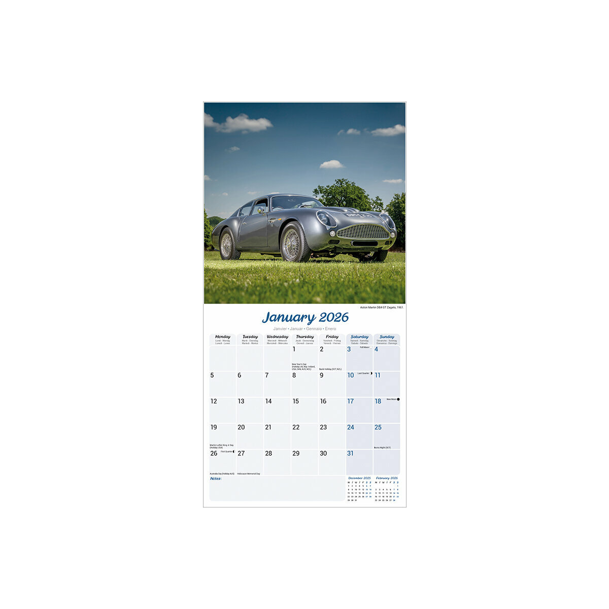 Calendrier Mural 2025 Voitures Sportives rétro vintage Ferrari Vintage MG