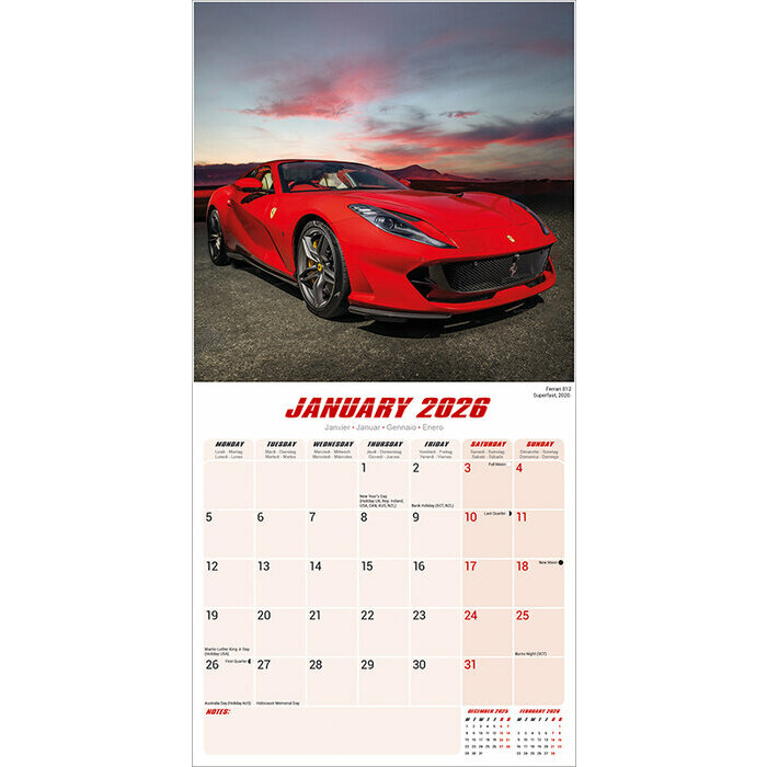 Calendrier 2026 Voiture Ferrari Roug