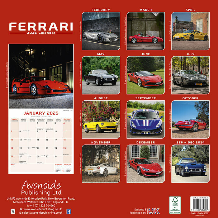 Calendrier 2025 Ferrari diffrents modles